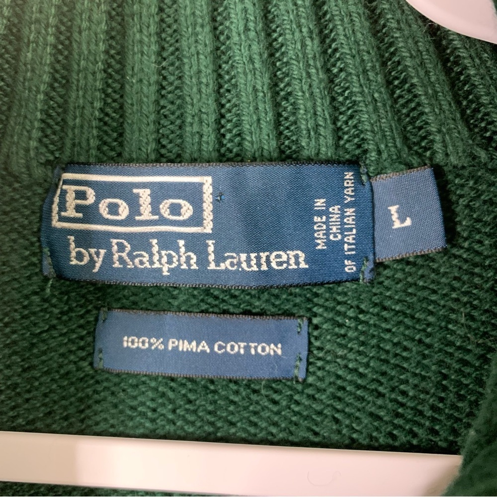 Polo Ralph Lauren Mens green 100% cotton 1/4 pull over sweater L - Picture 5 of 6